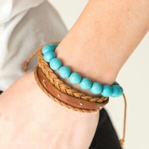 Turquoise & Leather Boho Adjustable Bracelet Set
